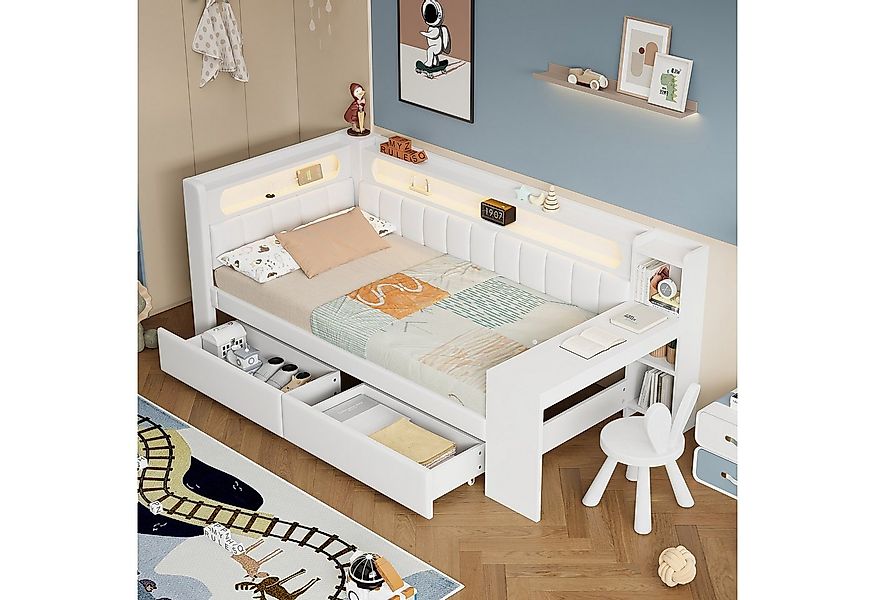 Flieks Daybett, Polsterbett 90x200cm mit 2 Schubladen, USB, LED und Schreib günstig online kaufen