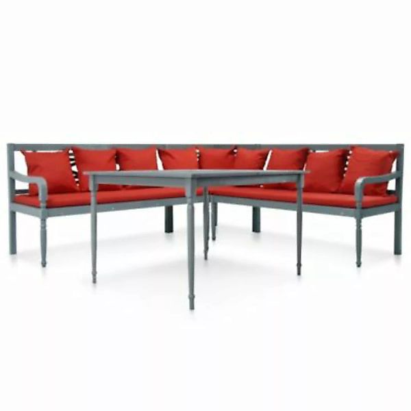 vidaXL 4-tlg. Garten-Lounge-Set Massivholz Akazie Grau und Rot Sofa und Tis günstig online kaufen
