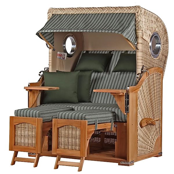 bene,iving Strandkorb Komplettset Ammersee Teak Bullauge PE Shell Modell 50 günstig online kaufen