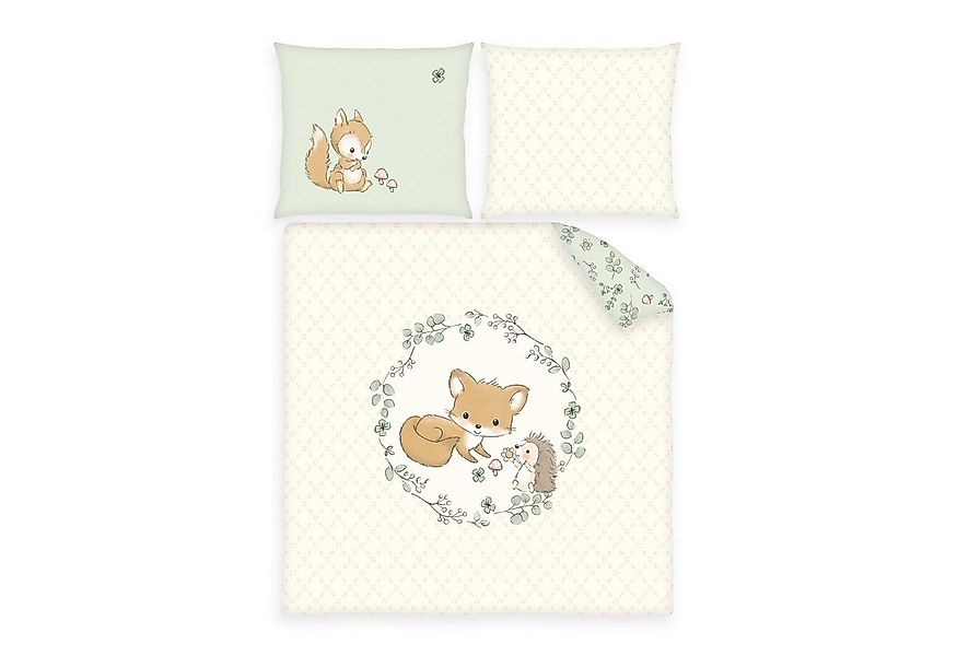 Herding Babybettwäsche Herding süße Baby Wende Wiegen Bettwäsche Fuchs Pilz günstig online kaufen
