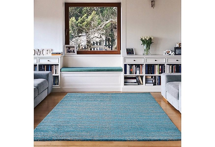 Vimoda Teppich Meliert Kurzflor Wohnzimmer Türkis Weiß Uni, Rechteckig, Höh günstig online kaufen