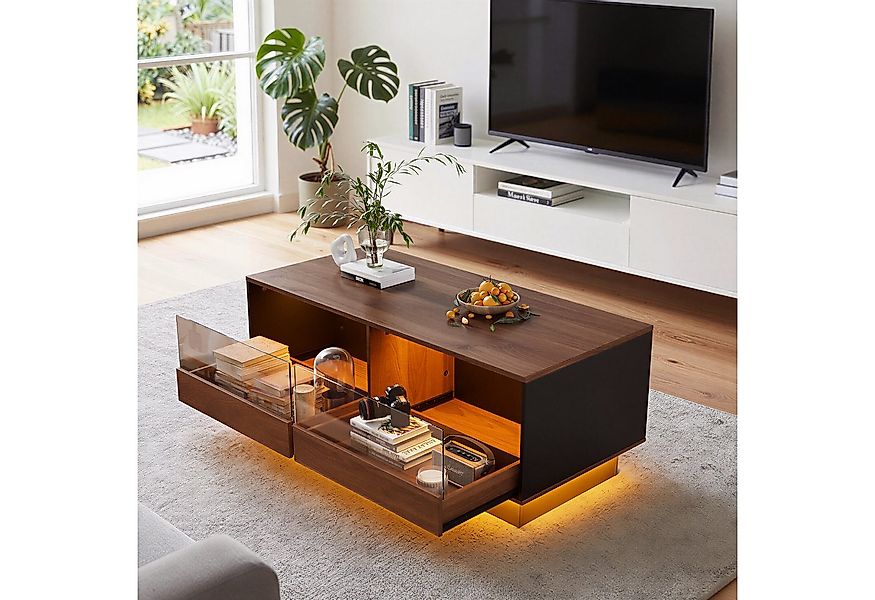 TWSOUL Couchtisch mit LED-Beleuchtung & 2 Schubladen – Wohnzimmertisch mit günstig online kaufen