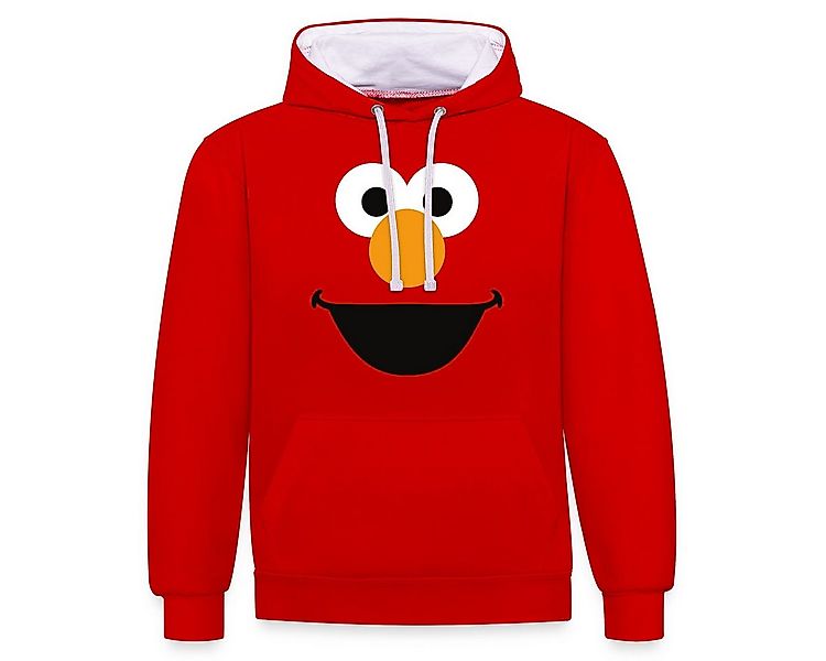 Spreadshirt Hoodie Sesamstraße Elmo Gesicht Kostüm Karneval Unisex Kontrast günstig online kaufen