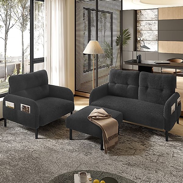 STILVORA Wohnzimmer-Set Cord 3er-Set Loungesofa Sitzgruppe,Hocker&2er-Sofa günstig online kaufen