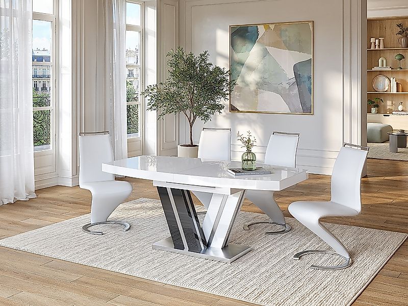Esstisch ausziehbar - 6 bis 8 Personen - MDF lackiert - Grau & Weiß - NOAMI günstig online kaufen