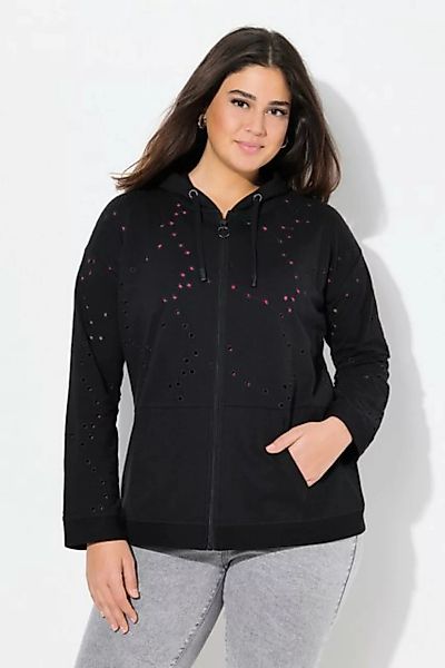 Ulla Popken Sweatjacke Sweatjacke Lochstickerei Oversized Langarm günstig online kaufen