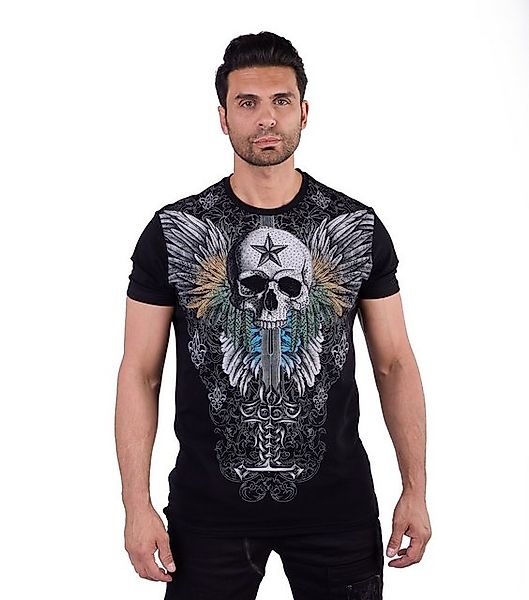 Denim Distriqt T-Shirt Herren SLIM FIT Totenkopf T-Shirt mit Strass Schwarz günstig online kaufen