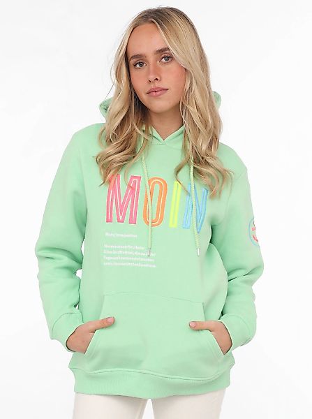Zwillingsherz Sweat-Hoodie, mit aufgesticktem "MOIN"-Schriftzug in Neonfarb günstig online kaufen