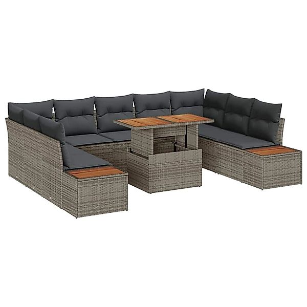 vidaXL Garten-Sofa-Set mit Speicher 10-Tlg Grau Poly Rattan 3358838 günstig online kaufen