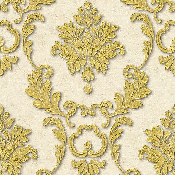 Bricoflor Rokoko Tapete in Creme und Gold Edle Tapete mit Vinyl Ornament im günstig online kaufen