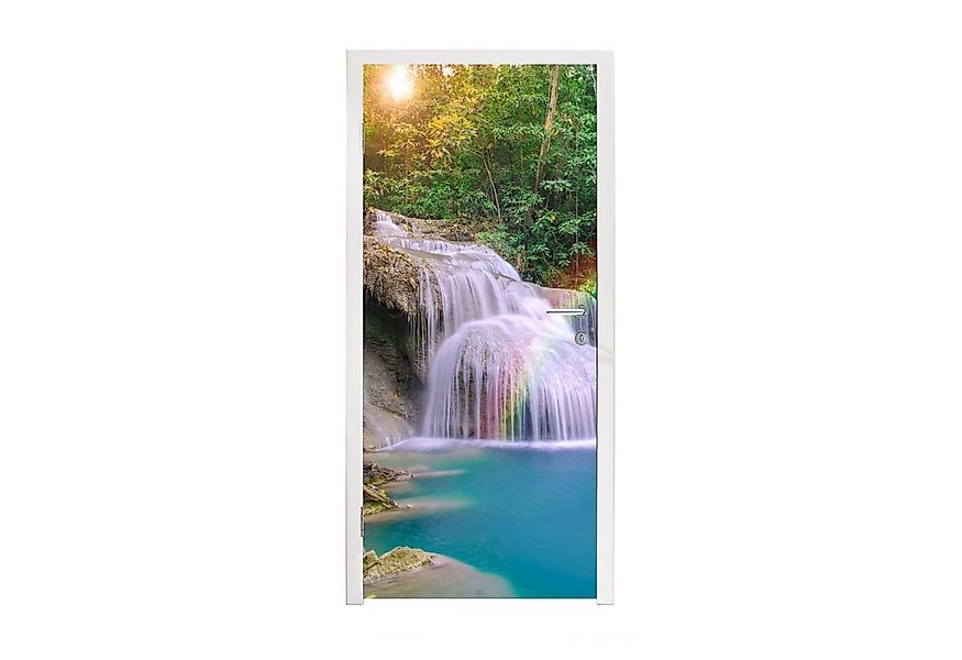 MuchoWow Türtapete Regenbogen - Sonne - Wasserfall - Natur, Matt, bedruckt, günstig online kaufen