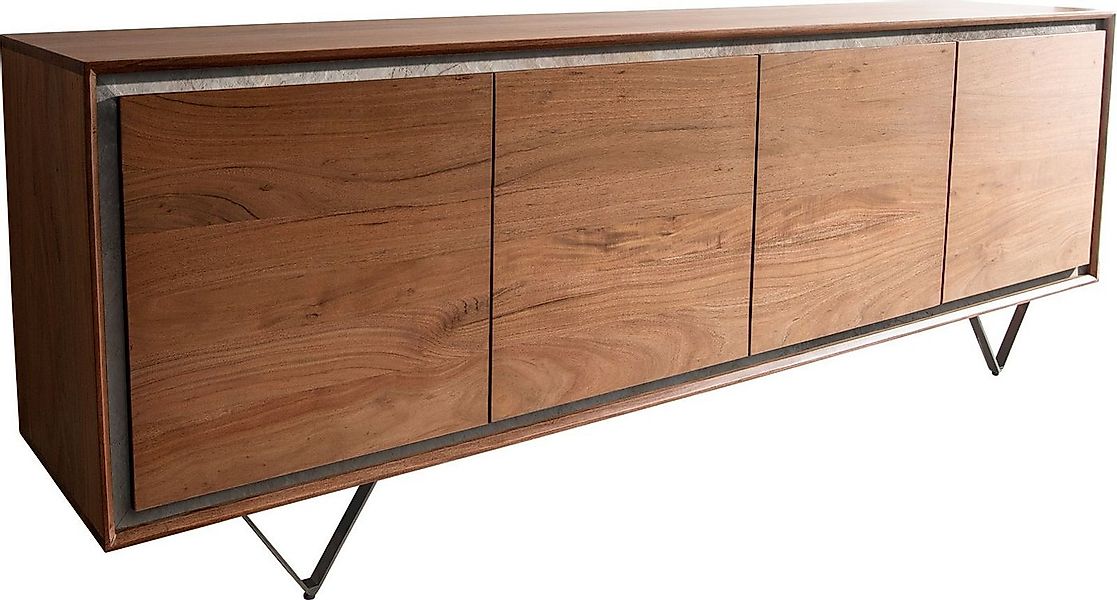 DELIFE Sideboard Stonegrace, Akazie Braun Steinfurnier 200 cm 4 Türen V-Fuß günstig online kaufen