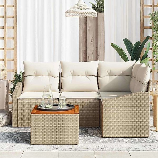 vidaXL Garten-Sofa-Set mit Kissen 5-Tlg Beige Poly Rattan 3347827 günstig online kaufen