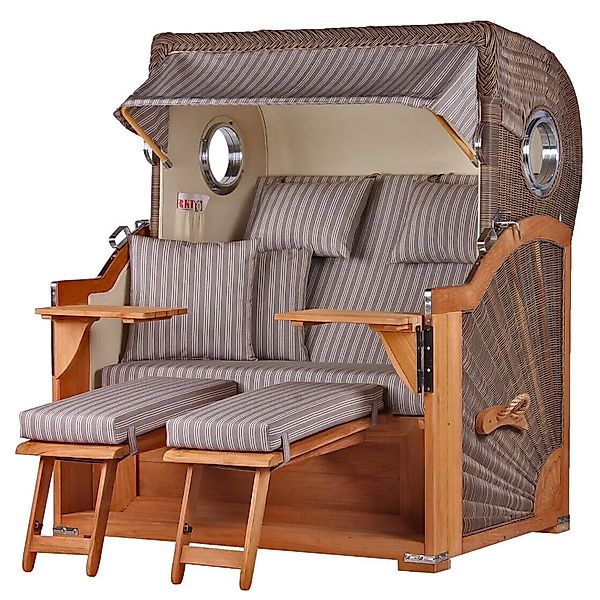 bene,iving Strandkorb Komplettset Königssee Teak Bullauge PE Grau Modell 50 günstig online kaufen