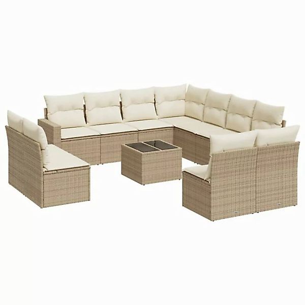 vidaXL Sofaelement 12-tlg. Garten-Sofagarnitur mit Kissen Beige Poly Rattan günstig online kaufen