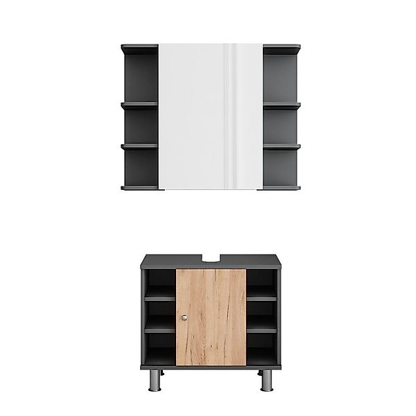 Vicco Badmöbel-Set Fynn, Anthrazit/Goldkraft Eiche, 2 günstig online kaufen