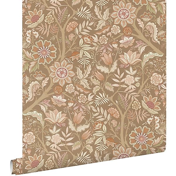 ESTAhome Tapete Blumenmuster Braun und Rosa 50 x 900 cm günstig online kaufen