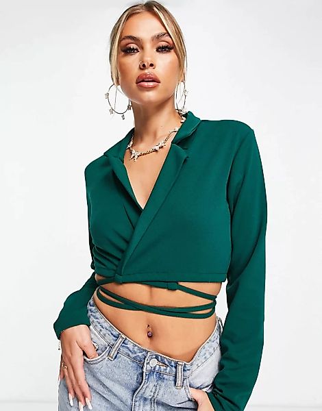 I Saw It First – Kurz geschnittener Blazer in Smaragdgrün mit Taillenschnür günstig online kaufen