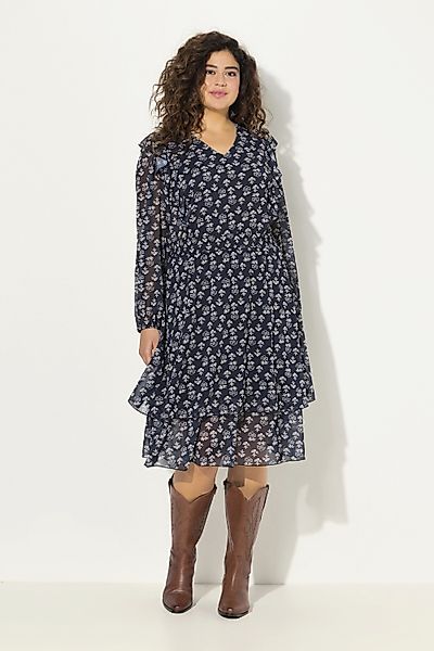 Ulla Popken Midikleid Kleid doppellagig V-Ausschnitt günstig online kaufen