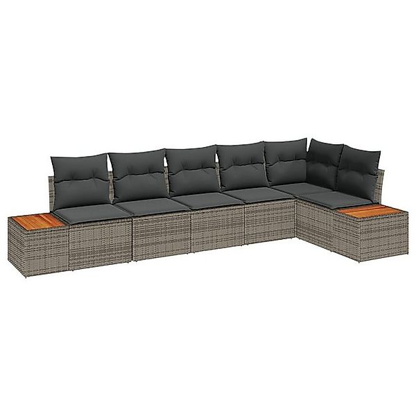 vidaXL Loungesofa 6-teiliges Garten Sofa Set mit Kissen Grau Poly Rattan, 6 günstig online kaufen