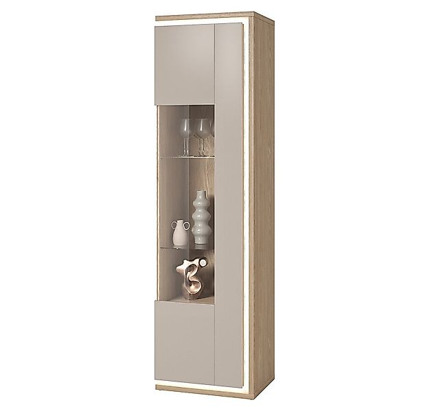 Lomadox Vitrine DRACHTEN-83 Vitrinenschrank Eiche kaschmir Modern 201cm hoc günstig online kaufen
