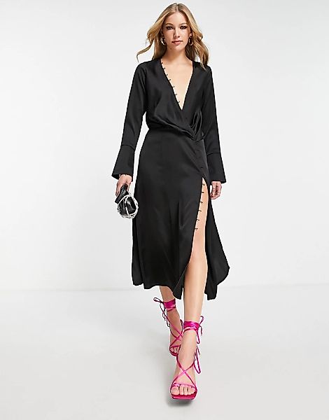 ASOS DESIGN – Drapiertes Minikleid in Schwarz mit asymmetrischem Schnitt un günstig online kaufen