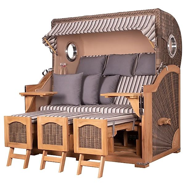 bene,iving Strandkorb Komplettset Ammersee Grande XXL Teak Bullauge PE grau günstig online kaufen