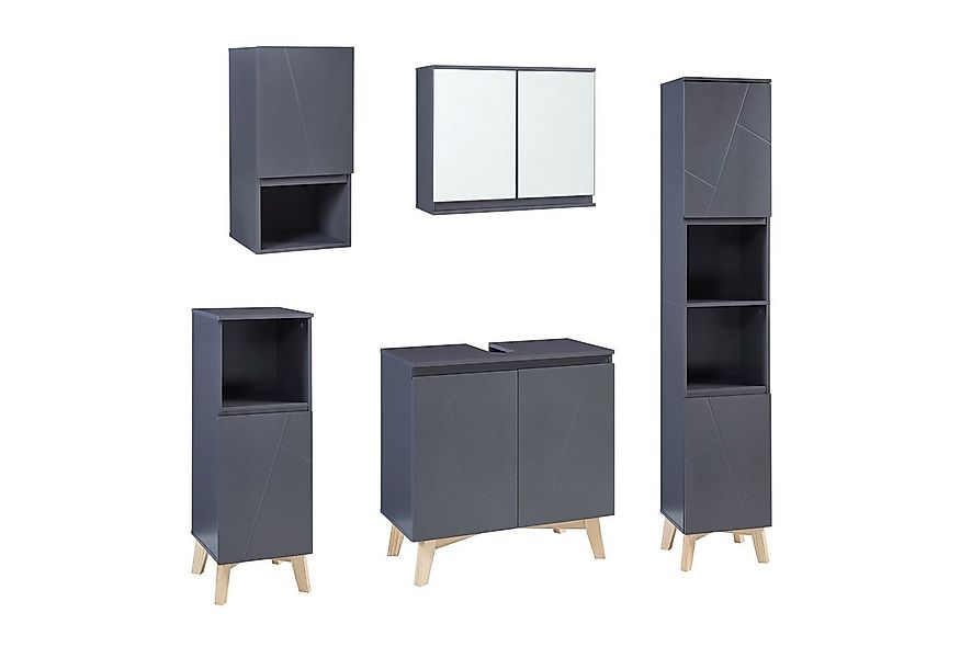 en.casa Badmöbel-Set, (Komplett-Set, 5-St), »Overath« 5 x Schränke Grau günstig online kaufen