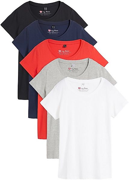 bonprix T-Shirt (Packung, 5-tlg) Rundhals-Ausschnitt, mit kurzem Arm günstig online kaufen