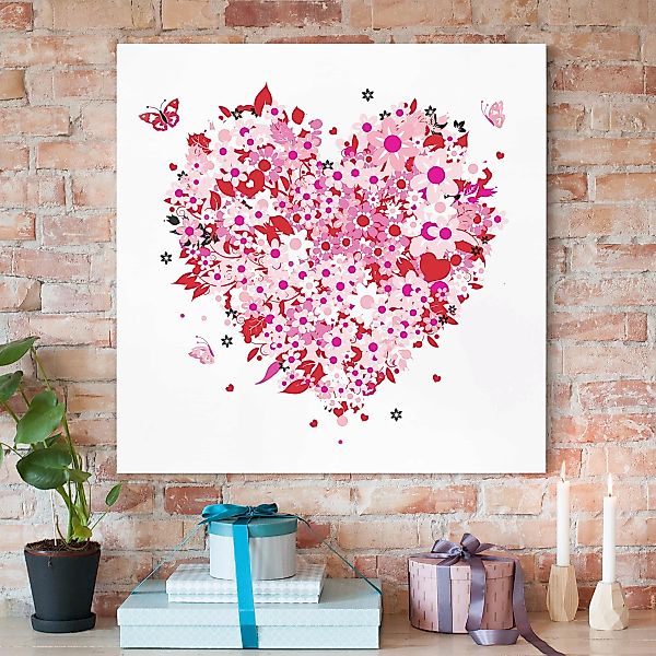 Leinwandbild Muster - Quadrat Floral Retro Heart günstig online kaufen
