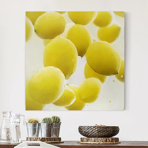 Leinwandbild Küche - Quadrat Zitronen im Wasser günstig online kaufen