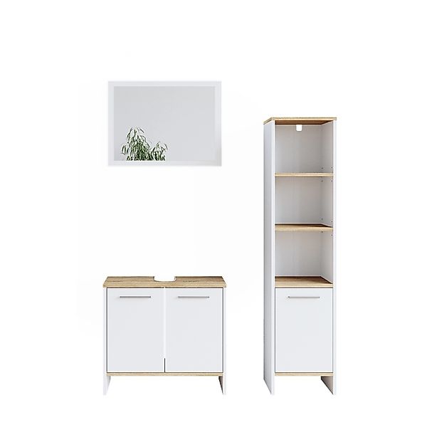 Vicco Badmöbel-Set Elvio Weiß/Sonoma 3 Teile mit Hochschrank günstig online kaufen
