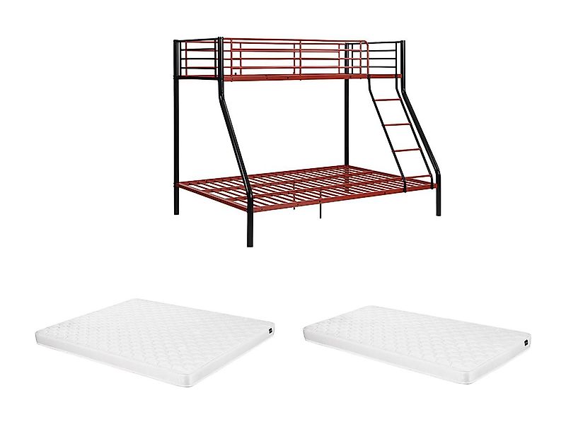Etagenbett - 90 & 140 x 190 cm - Stahl - Schwarz & Rot + Matratze - ELEVATI günstig online kaufen