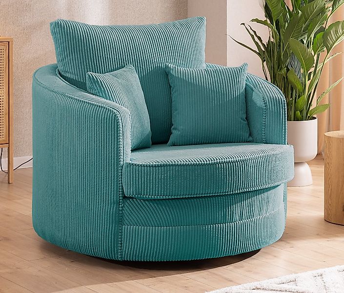 S-Style Möbel Drehsessel Ted Love Seat XXL 360 Grad drehbar aus Cord-Stoff, günstig online kaufen