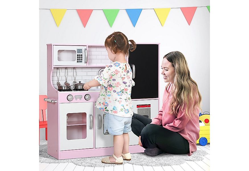 AIYAPLAY Spielküche mit Spielzeug Telefon, Kreidetafel, Mikrowelle, Herd, S günstig online kaufen