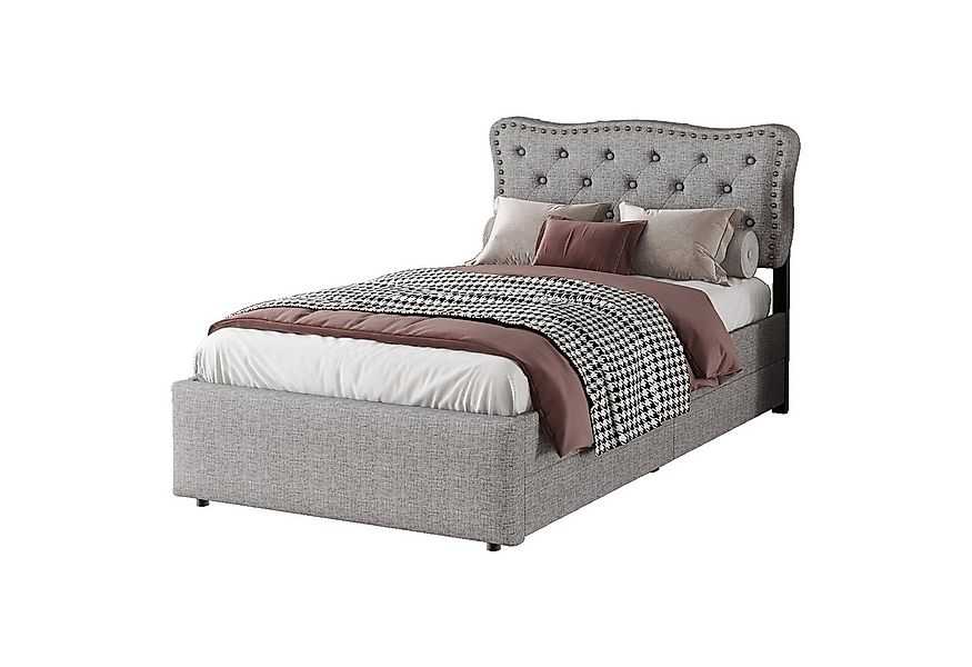 Flieks Polsterbett, Einzelbett 90x200cm mit 2 Schubladen und höhenstellbare günstig online kaufen