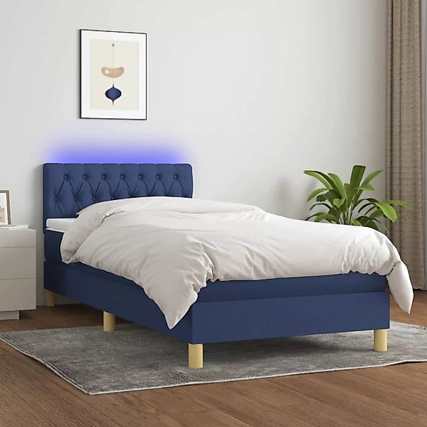Vidaxl Boxspringbett Mit Matratze & Led Blau 100x200 Cm Stoff günstig online kaufen