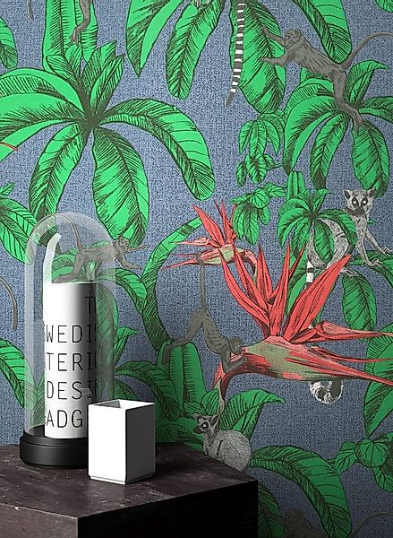 Newroom Vliestapete, Dschungel Tapete Blau Grün Wallpaper Affe Tukan Tapete günstig online kaufen