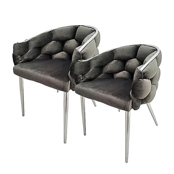 Qiyano Esszimmerstuhl Design-Stuhl 2er Set Anthrazit/Silber, günstig online kaufen