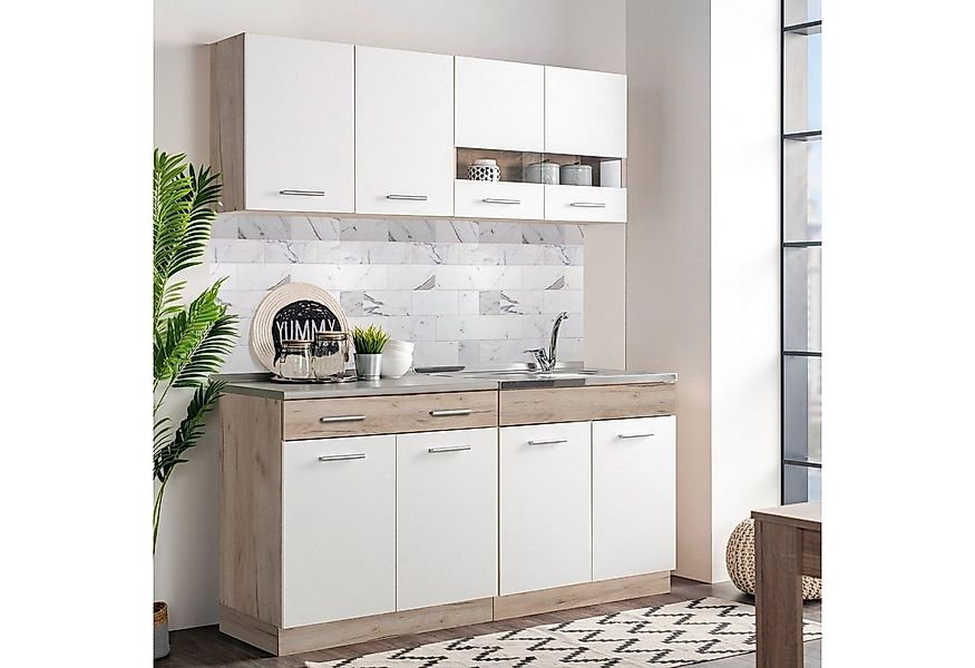 Homestyle4u Küchenzeile 160 cm ohne Geräte klein Einbauküche Singleküche We günstig online kaufen