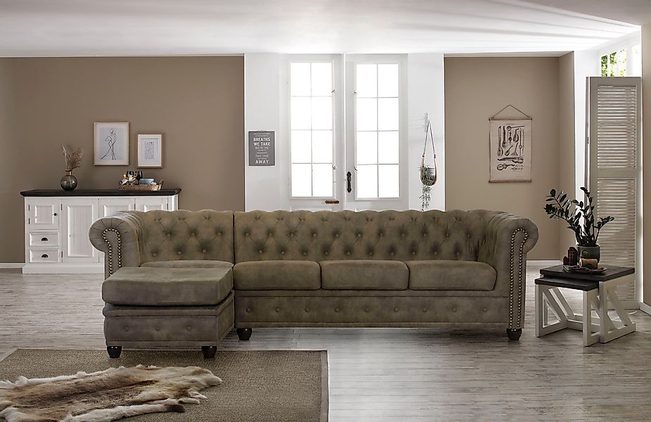 Home affaire Chesterfield-Sofa "Rysum L-Form" Chesterfield-Optik mit Ottoma günstig online kaufen