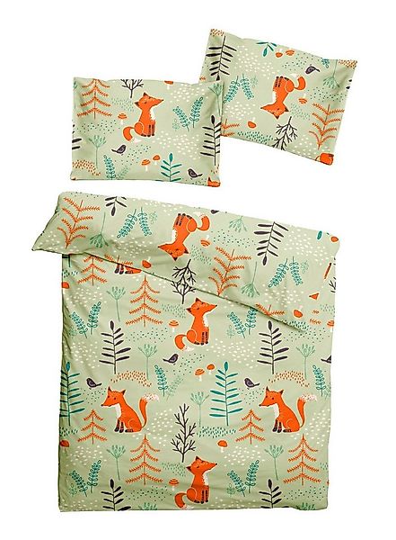 JACK Babybettwäsche 100x135cm Fuchs Wald Natur Grün, Microfaser, 2 teilig, günstig online kaufen