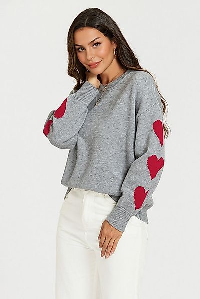 FS Collection Strickpullover Damen Strickpullover mit Herzdetails aus Wollm günstig online kaufen