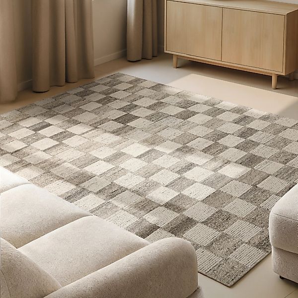 vikosa Wollteppich "Quadra" rechteckig 15 mm Höhe Handgemacht, Kariert, Kar günstig online kaufen