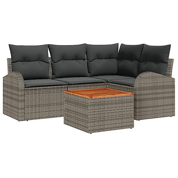 vidaXL Loungesofa 5-teiliges Gartensofa Set mit Kissen Grau Poly Rattan, 5 günstig online kaufen