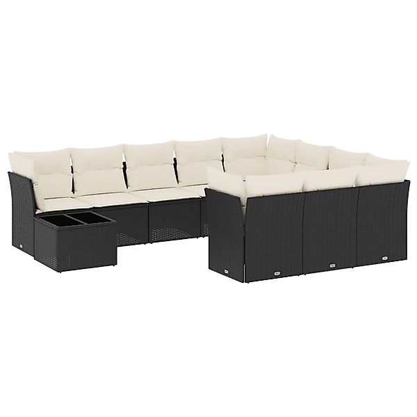 vidaXL 11-Tlg Garten-Sofagarnitur mit Kissen Schwarz Poly Rattan 3218256 günstig online kaufen