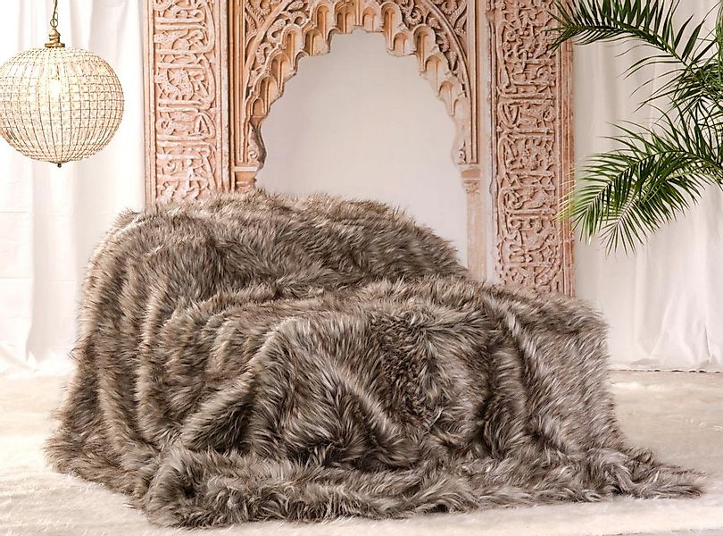 Wohndecke Felldecke (Kunstfell) Grizzly in braun-grau, Wohnen und Accessoir günstig online kaufen