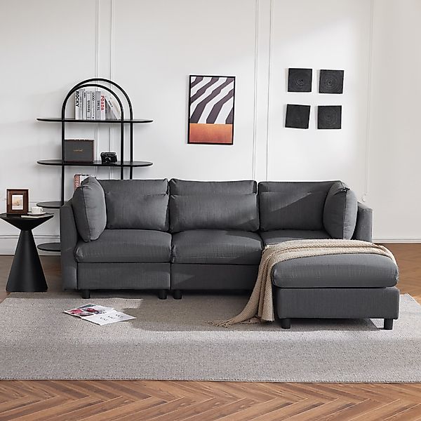 Ecksofa mit Schlaffunktion, Ecksofa mit Fußstütze, Verstellbare Lendenkisse günstig online kaufen