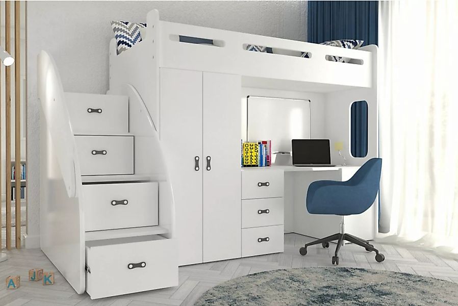 Unique Home Hochbett Hochbett ZU PL mit Matratze, Schreibtisch, Kleiderschr günstig online kaufen