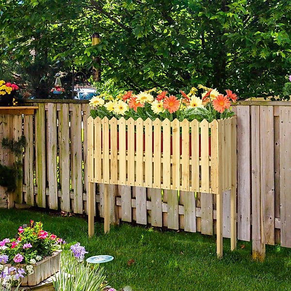 Outsunny Gartenzaun  Holzzaun mit Blumentopfständer, 90cm Hoch, Natur, 100x günstig online kaufen